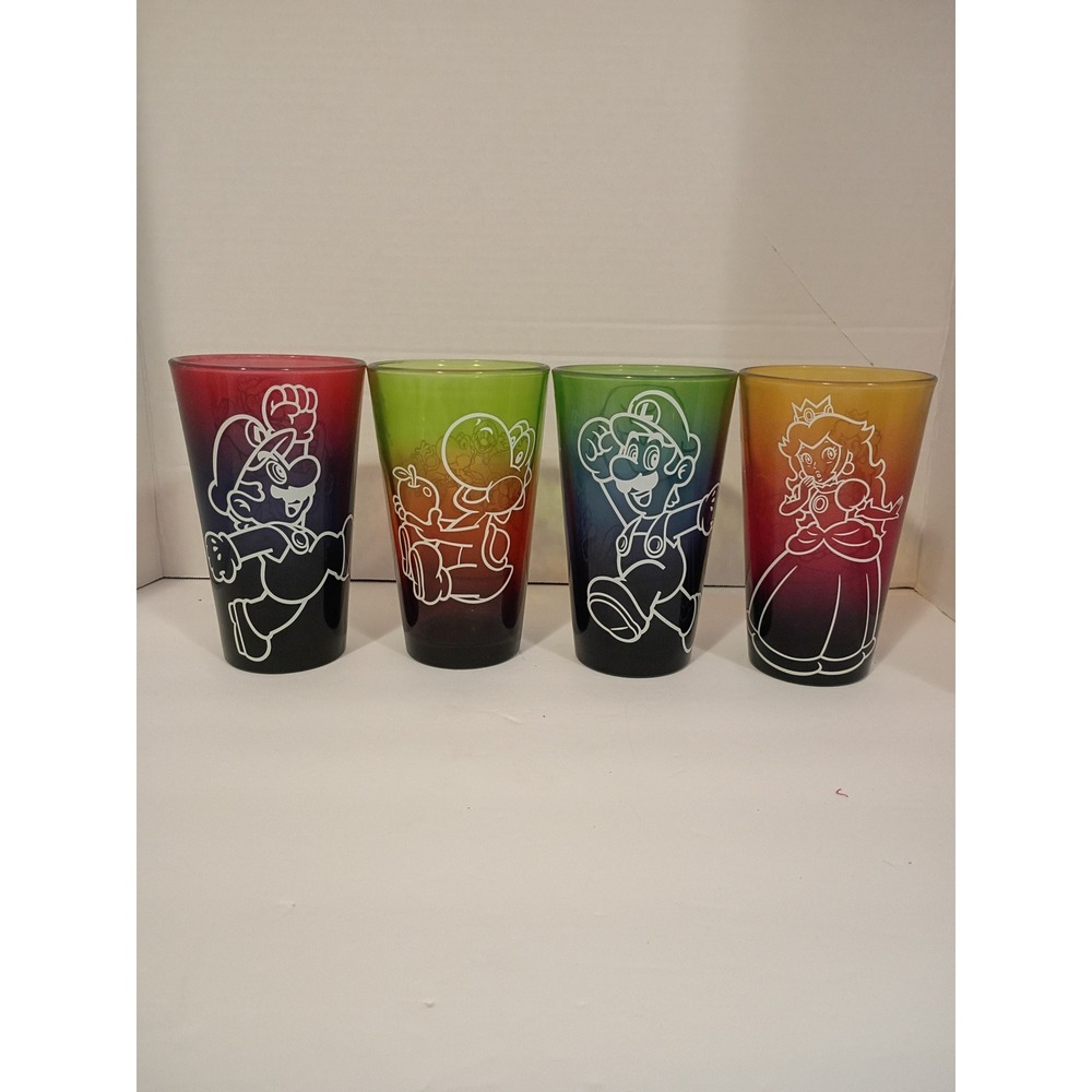 Nintendo Super Mario Bros Just Funky Rainbow Ombre Glass Tumbler Set of 4‎ 2017